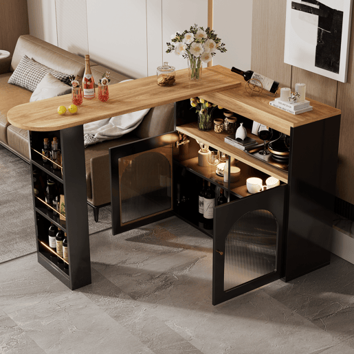 Mesa de bar extensível giratória de mdf com luz led,preto