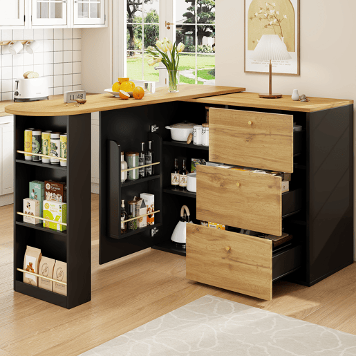 Mesa de bar extensível giratória de mdf,preto+natural
