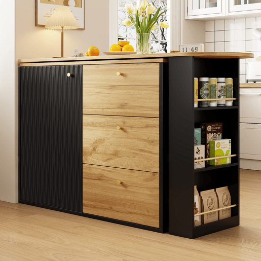 Mesa de bar extensível giratória de mdf,preto+natural