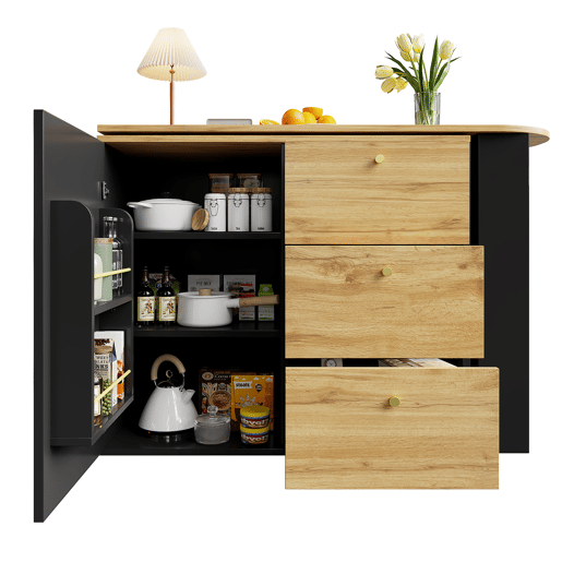 Mesa de bar extensível giratória de mdf,preto+natural