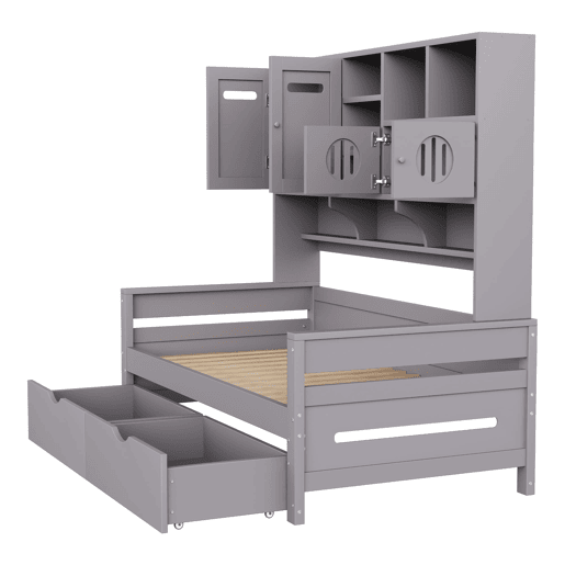 Sofá-cama de madeira 90x200 cm - Armazenamento multifuncional, gaveta grande, cama juvenil, estrado, cinzento Sofá-cama de madeira 90x200 cm - Armazenamento multifuncional, gaveta grande, cama juvenil, estrado, cinzento