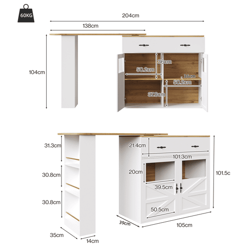 Mesa de bar extensível giratória de mdf,branco