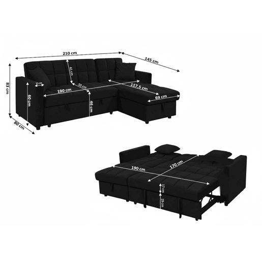 Sofá Cama Chaise Longue Kris 210x145cm