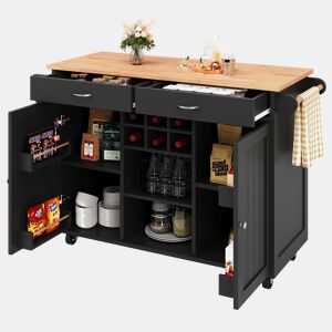 Carrinho de cozinha de mdf com 2 portas e 2 gavetas,preto