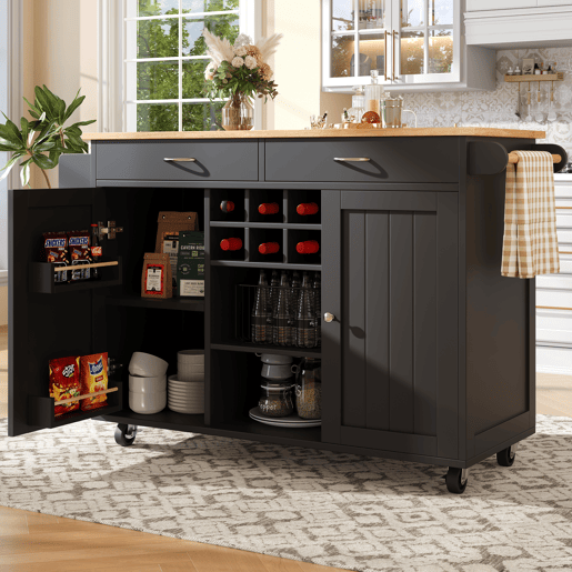 Carrinho de cozinha de mdf com 2 portas e 2 gavetas,preto