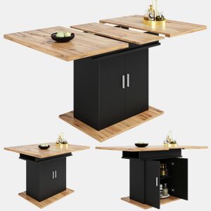 Mesa de jantar extensível retangular 110-140máx cm de mdf,natural+preto