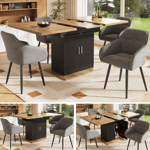 Mesa de jantar extensível retangular 110-140máx cm de mdf,natural+preto Mesa de jantar extensível retangular 110-140máx cm de mdf,natural+preto