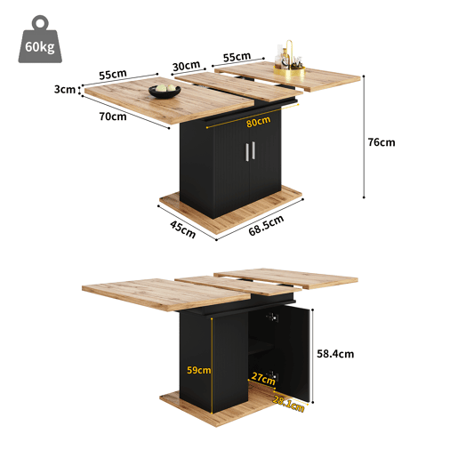 Mesa de jantar extensível retangular 110-140máx cm de mdf,natural+preto Mesa de jantar extensível retangular 110-140máx cm de mdf,natural+preto