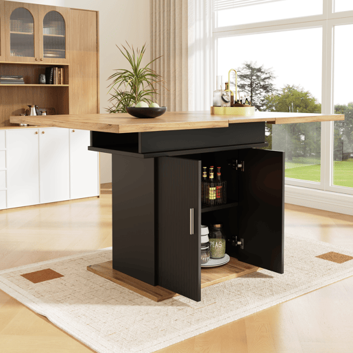 Mesa de jantar extensível retangular 110-140máx cm de mdf,natural+preto Mesa de jantar extensível retangular 110-140máx cm de mdf,natural+preto
