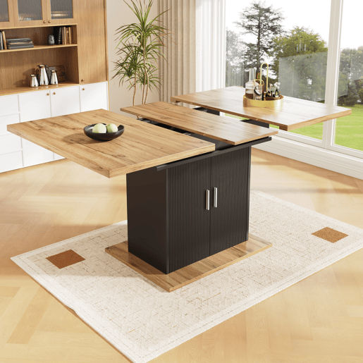 Mesa de jantar extensível retangular 110-140máx cm de mdf,natural+preto Mesa de jantar extensível retangular 110-140máx cm de mdf,natural+preto