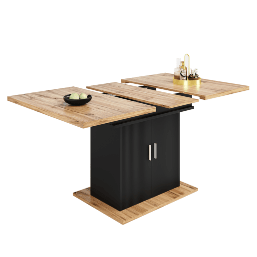 Mesa de jantar extensível retangular 110-140máx cm de mdf,natural+preto Mesa de jantar extensível retangular 110-140máx cm de mdf,natural+preto