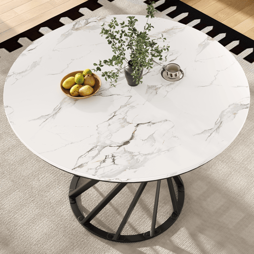Mesa de jantar fixa redonda 80 cm de mdf,branco+preto
