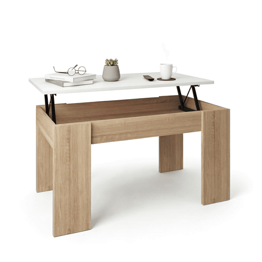 Mesa de centro elevável Norak Roble Canadian - Blanco Artik (Blanco Mate) 90 x 43,5 x 50 cm