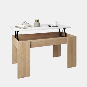 Mesa de centro elevável Norak Roble Canadian - Blanco Artik (Blanco Mate) 90 x 43,5 x 50 cm