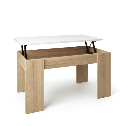 Mesa de centro elevável Norak Roble Canadian - Blanco Artik (Blanco Mate) 90 x 43,5 x 50 cm