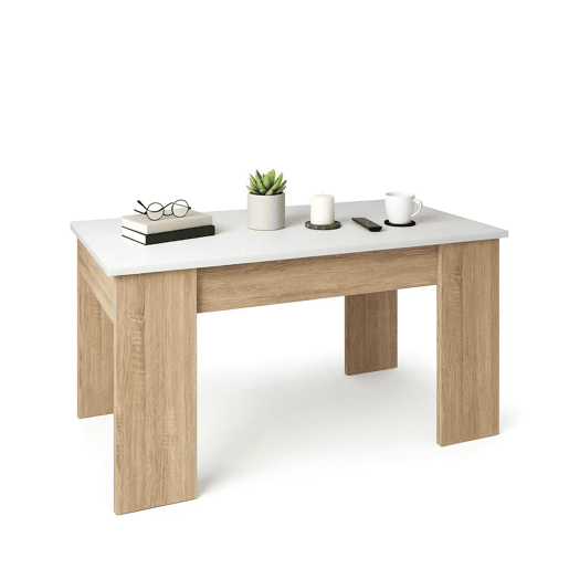 Mesa de centro elevável Norak Roble Canadian - Blanco Artik (Blanco Mate) 90 x 43,5 x 50 cm