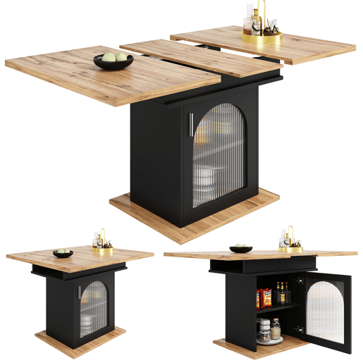 Mesa de jantar extensível retangular 110-140máx cm de mdf,natural+preto