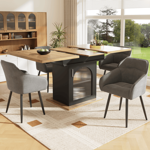 Mesa de jantar extensível retangular 110-140máx cm de mdf,natural+preto