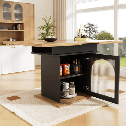 Mesa de jantar extensível retangular 110-140máx cm de mdf,natural+preto