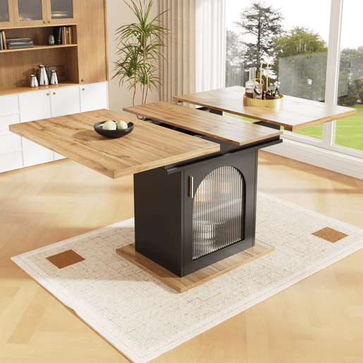 Mesa de jantar extensível retangular 110-140máx cm de mdf,natural+preto