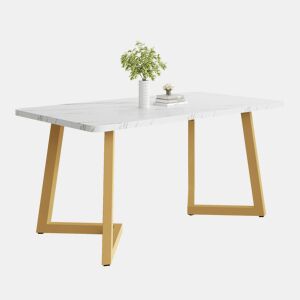Mesa de jantar fixa retangular 117 cm de mdf,branco+dourado