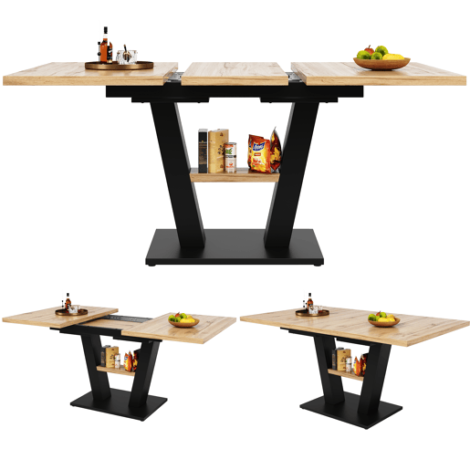 Mesa de jantar extensível retangular 118-157máx cm de mdf,natural+preto