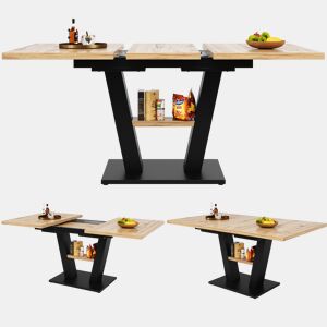 Mesa de jantar extensível retangular 118-157máx cm de mdf,natural+preto