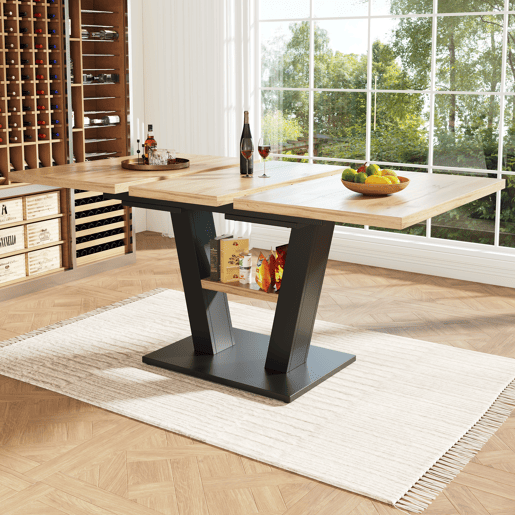 Mesa de jantar extensível retangular 118-157máx cm de mdf,natural+preto