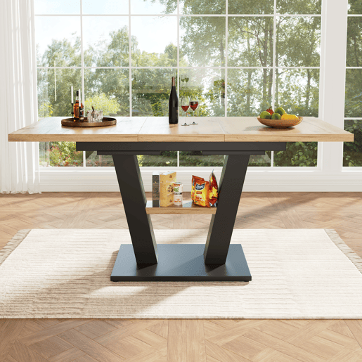 Mesa de jantar extensível retangular 118-157máx cm de mdf,natural+preto
