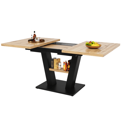 Mesa de jantar extensível retangular 118-157máx cm de mdf,natural+preto