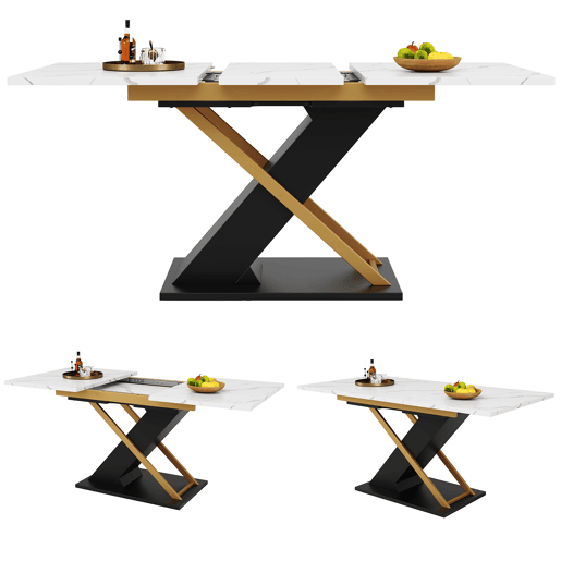 Mesa de jantar extensível retangular 120-160máx cm de mdf,branco+preto Mesa de jantar extensível retangular 120-160máx cm de mdf,branco+preto