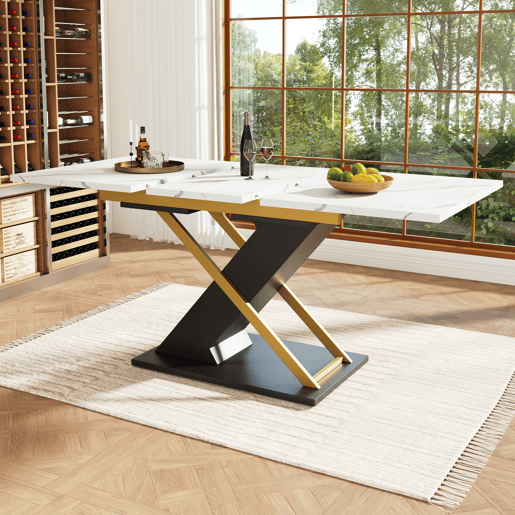 Mesa de jantar extensível retangular 120-160máx cm de mdf,branco+preto Mesa de jantar extensível retangular 120-160máx cm de mdf,branco+preto