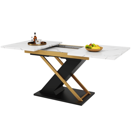 Mesa de jantar extensível retangular 120-160máx cm de mdf,branco+preto Mesa de jantar extensível retangular 120-160máx cm de mdf,branco+preto