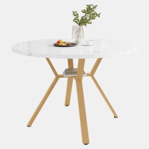 Mesa de jantar fixa redonda 100 cm de mdf,branco+dourado