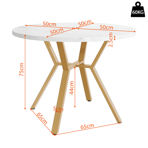 Mesa de jantar fixa redonda 100 cm de mdf,branco+dourado