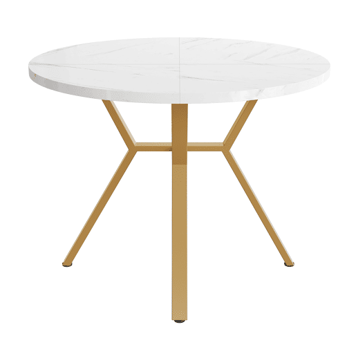 Mesa de jantar fixa redonda 100 cm de mdf,branco+dourado