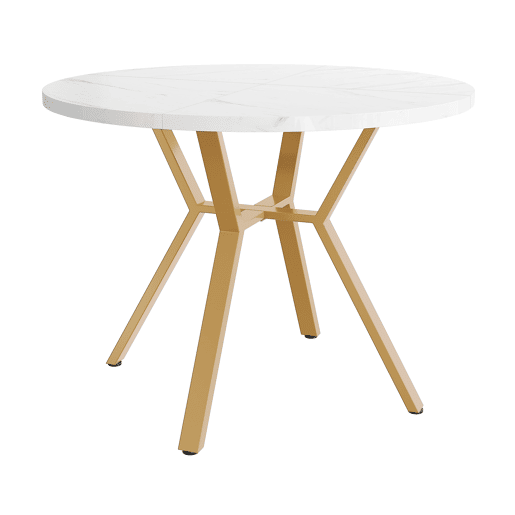 Mesa de jantar fixa redonda 100 cm de mdf,branco+dourado