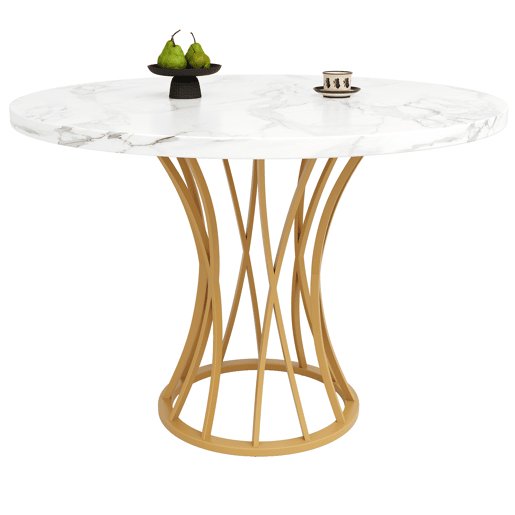Mesa de jantar fixa redonda 80 cm de mdf,branco+dourado