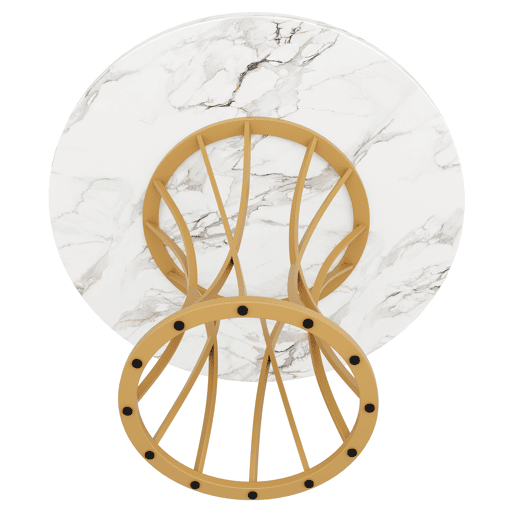 Mesa de jantar fixa redonda 80 cm de mdf,branco+dourado