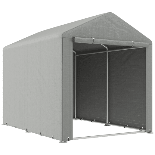 Outsunny Abrigo para Ferramentas Bicicletas e Motos 1,6x2,2x1,7 cm Garagem Portátil com 2 Habitações Porta com Fecho de Correr Impermeável Anti-UV para Jardim Cinza Claro