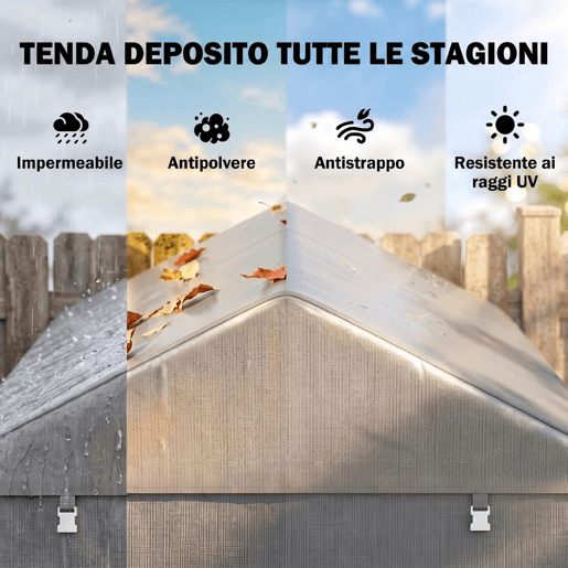 Outsunny Abrigo para Ferramentas Bicicletas e Motos 1,6x2,2x1,7 cm Garagem Portátil com 2 Habitações Porta com Fecho de Correr Impermeável Anti-UV para Jardim Cinza Claro