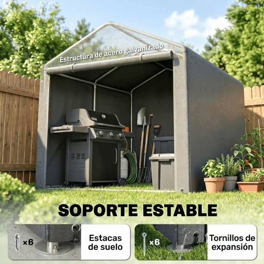 Outsunny Abrigo para Ferramentas Bicicletas e Motos 1,6x2,2x1,7 cm Garagem Portátil com 2 Habitações Porta com Fecho de Correr Impermeável Anti-UV para Jardim Cinza Claro