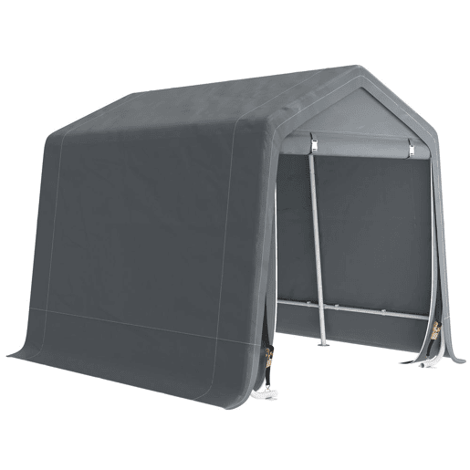 Outsunny Tenda de Jardim Exterior para Ferramentas e Bicicletas, 2,4x2x2 m, Abrigo Exterior com Estrutura Metálica, 2 Portas Enroláveis com Fecho, Impermeável, Anti-UV, Garagem Portátil, Cinzento