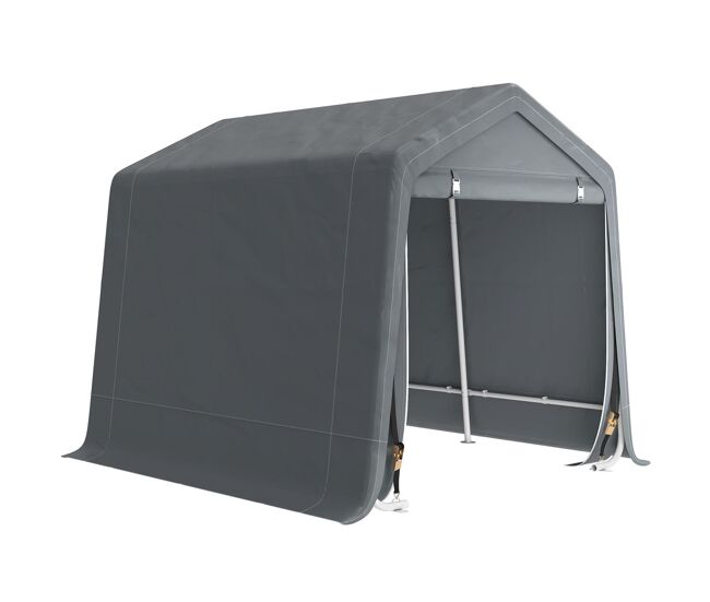 Outsunny carpa de jardín exterior para herramientas, bicicletas, 2,4x2x2 m, cobertizo exterior con marco de metal, 2 puertas enrollables con
