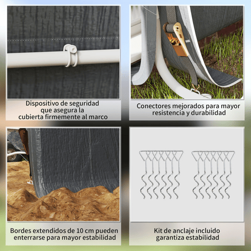 Outsunny Tenda de Jardim Exterior para Ferramentas e Bicicletas, 2,4x2x2 m, Abrigo Exterior com Estrutura Metálica, 2 Portas Enroláveis com Fecho, Impermeável, Anti-UV, Garagem Portátil, Cinzento