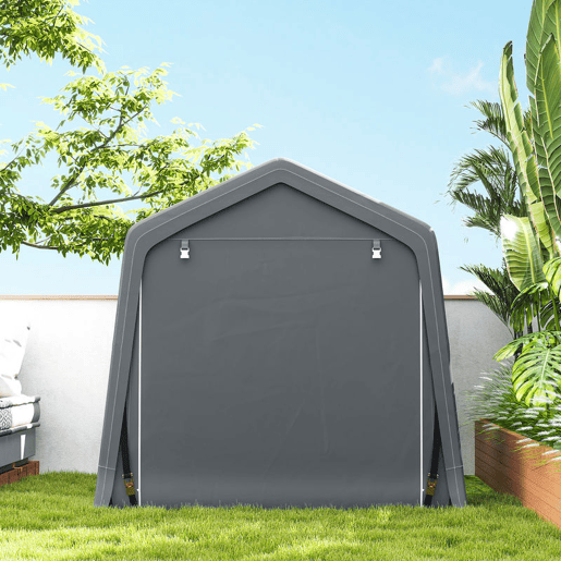 Outsunny Tenda de Jardim Exterior para Ferramentas e Bicicletas, 2,4x2x2 m, Abrigo Exterior com Estrutura Metálica, 2 Portas Enroláveis com Fecho, Impermeável, Anti-UV, Garagem Portátil, Cinzento