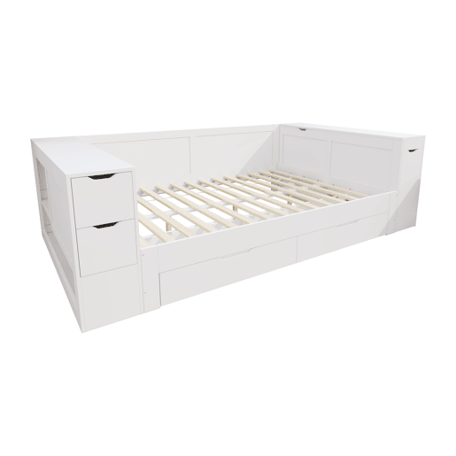 Cama infantil 140x200 - multifuncional com arrumação, gavetas e prateleiras - branco