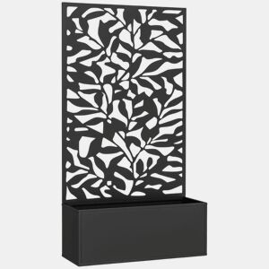 Outsunny Floreira Exterior Grande de Metal com Painel de Privacidade de Folhas Sólidas Decorativas Floreira de Parede ou Independente para Jardim Terraço 61x23x113 cm Preto