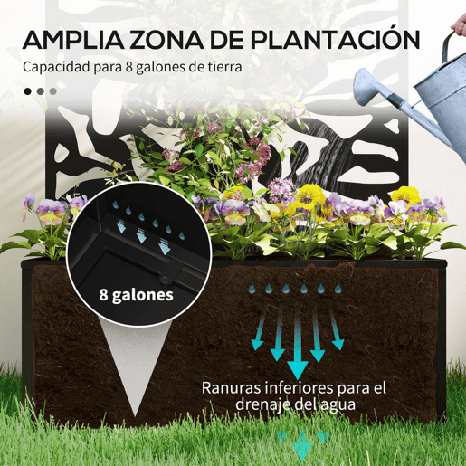 Outsunny Floreira Exterior Grande de Metal com Painel de Privacidade de Folhas Sólidas Decorativas Floreira de Parede ou Independente para Jardim Terraço 61x23x113 cm Preto