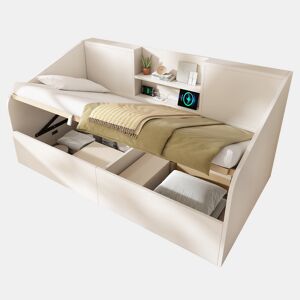 Sofá cama individual de madeira maciça 90x200 cm com armazenamento,branco